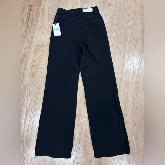 Re/Done 70s Stove Pipe Ultra High Rise Wide Leg Jeans Black Denim Size 24 $298 - Picture 3 of 13